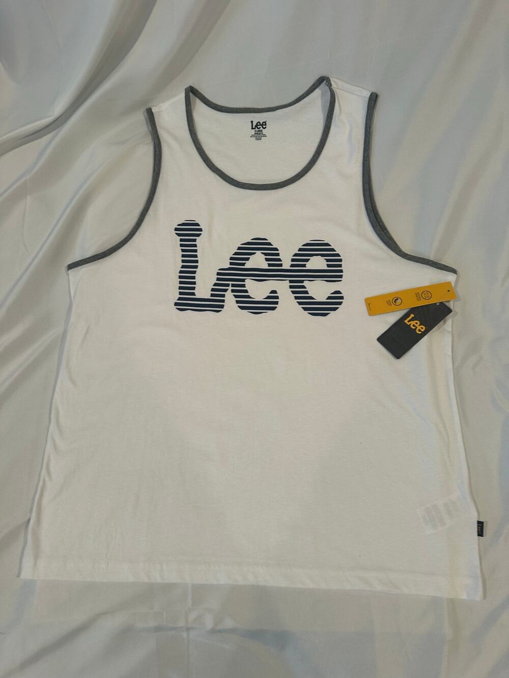 Lee Graphic Logo Tank Top NWT White Charcoal Trim Mens Size XL